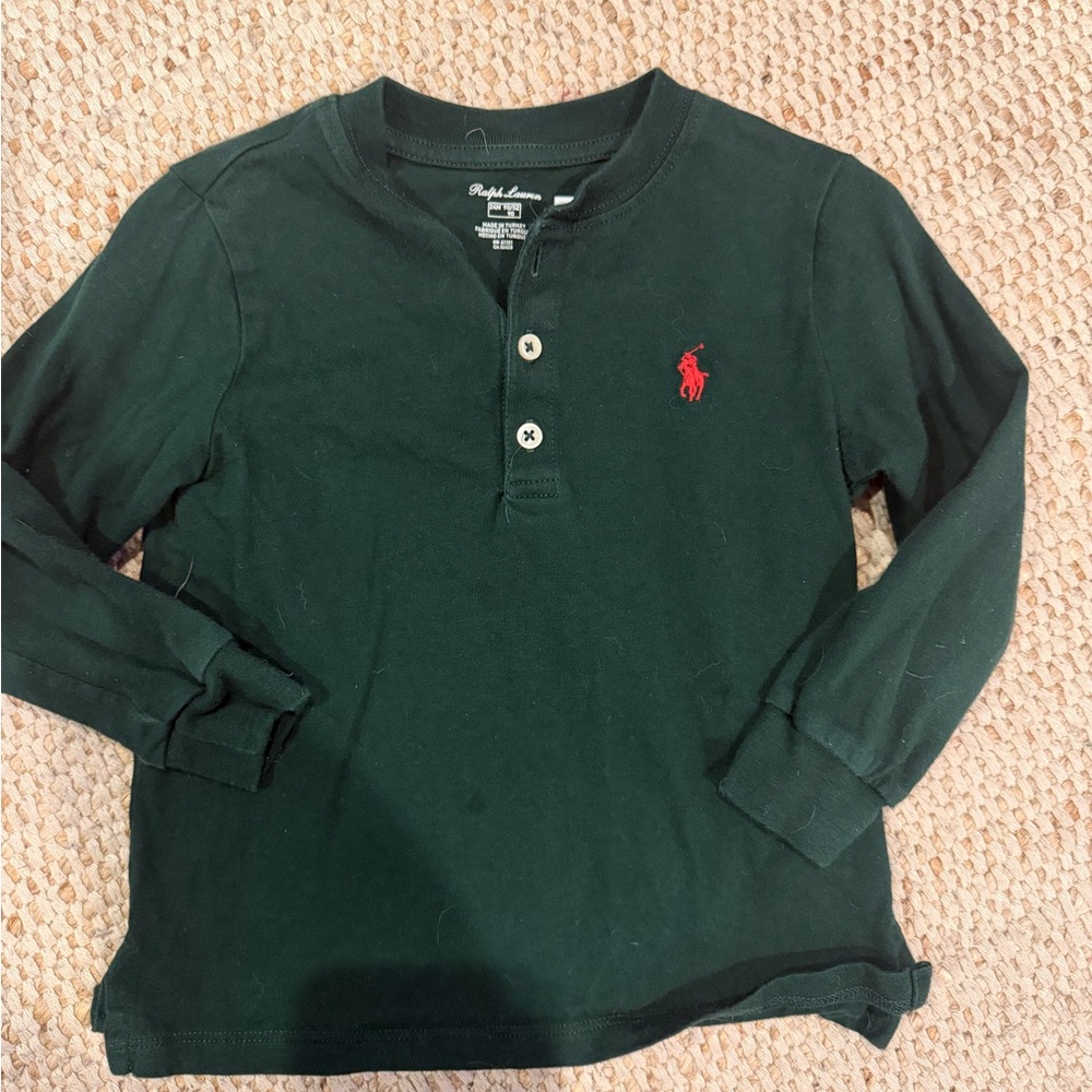 Ralph Lauren Dark Green Long-Sleeve Henley with Red Pony Logo